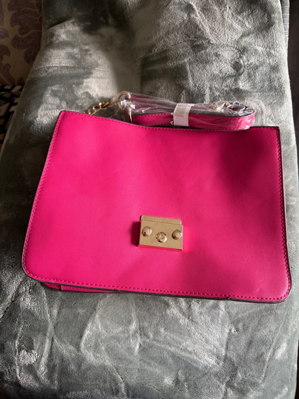IMAN Hot Pink Crossbody with Gold-Tone Lock